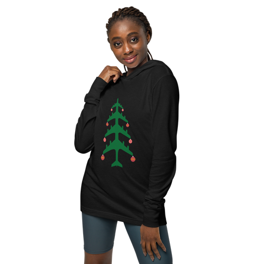 Airplane Christmas Tree Lightweight Hooded Long-Sleeve Tee - UNISEX - 2 COLORS