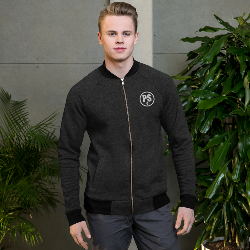 Passenger Shaming Embroidered Logo Bomber Jacket - Heather Black