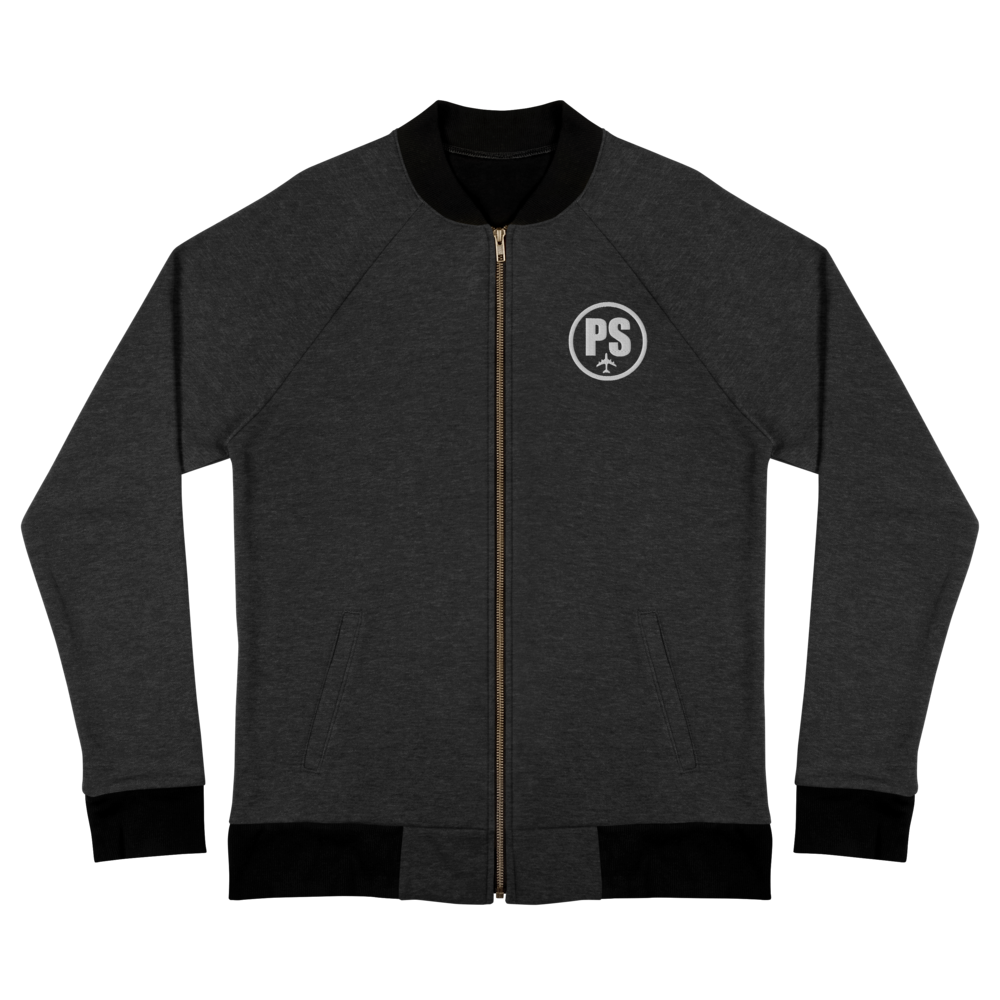 Passenger Shaming Embroidered Logo Bomber Jacket - Heather Black