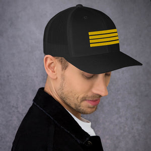 4 Stripes Embroidered Pilot Hat - 3 COLORS
